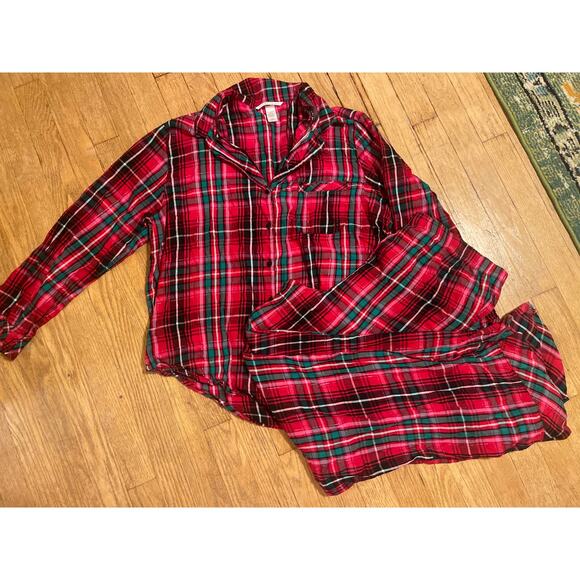 Victorias Secret Red Plaid Pajamas Pant Long Sleeve Shirt Cozy Set Womens Large - Picture 1 of 8